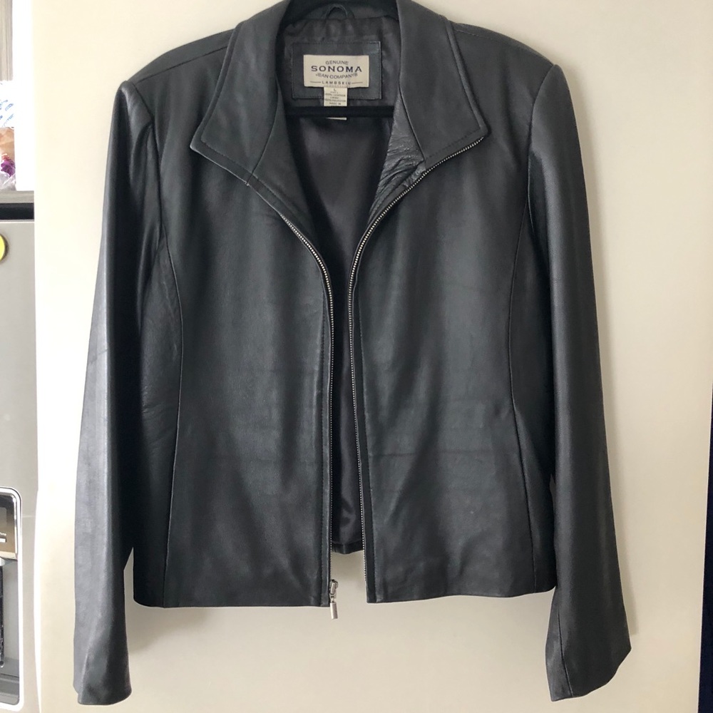 {L} Black Leather Moto Jacket